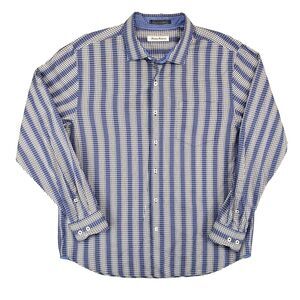 Tommy Bahama Geometric‎ Dress Shirt Mens Large Blue Check Retro Funky Resortwear